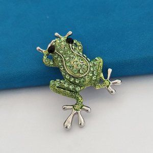 Rhinestone Frog Brooch Pin